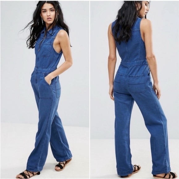 NWT Free People The Wind & More Denim Retro Jumpsuitđź’•size 10 - Picture 7 of 9